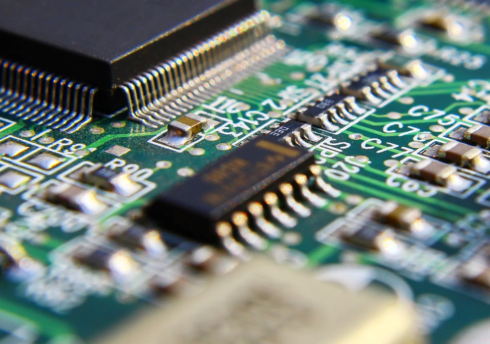 Printed Circuit Board with many electrical components.