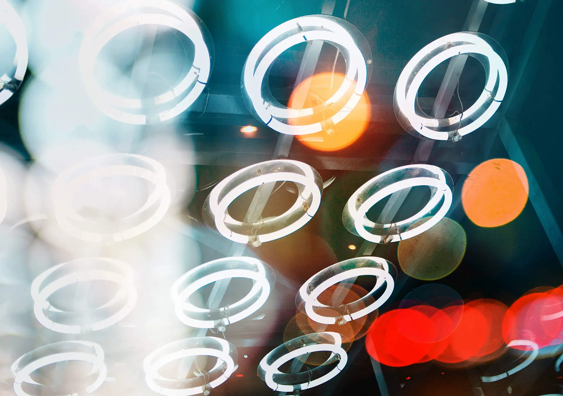 Abstract pattern and lights below a ceiling