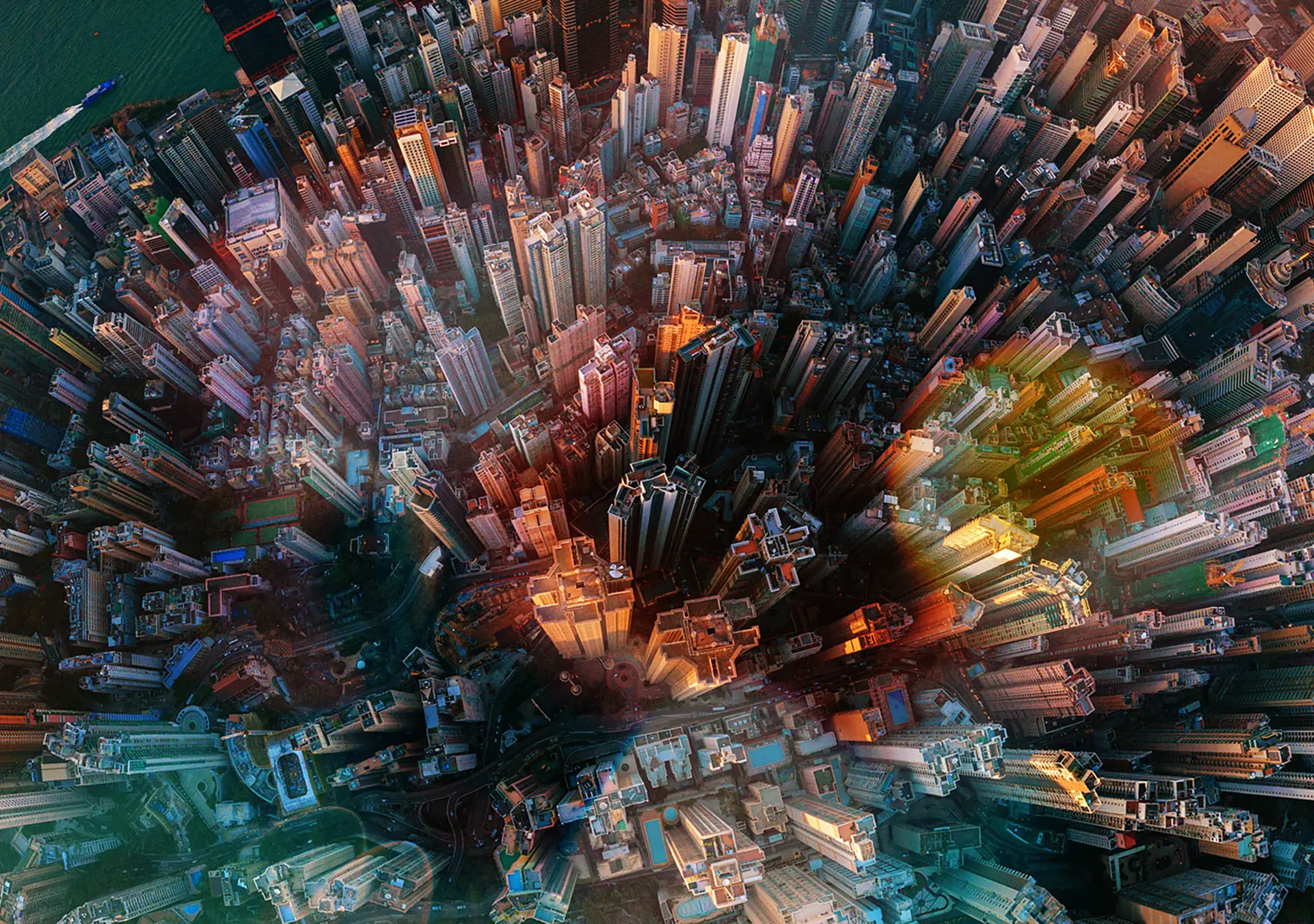 Ariel view of of a city with a fishbowl effect