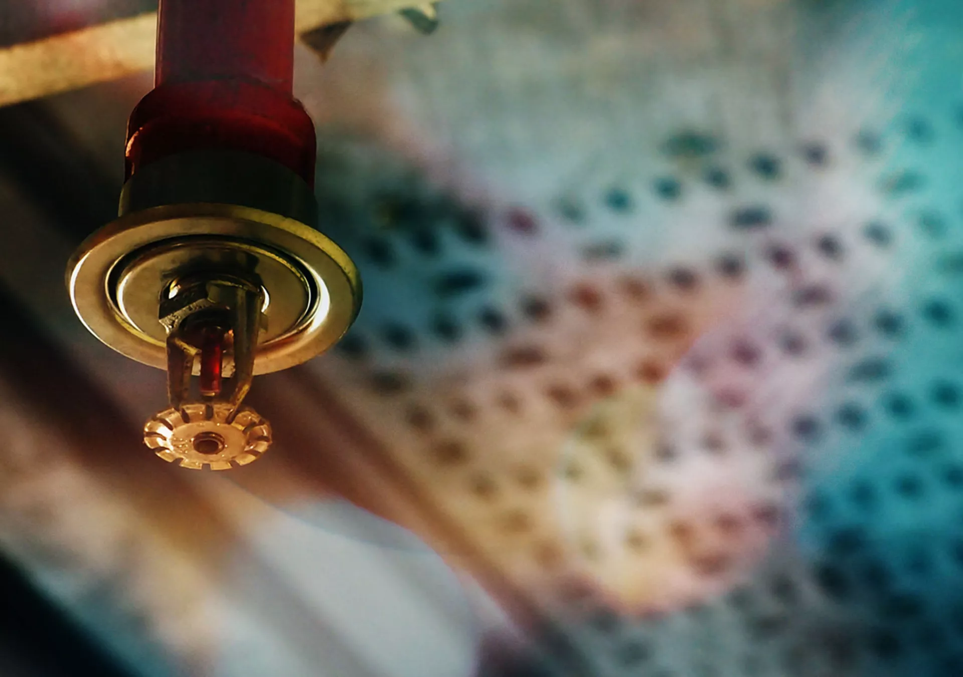 Image of a commercial fire suppression sprinkler in a warehouse type ceiling