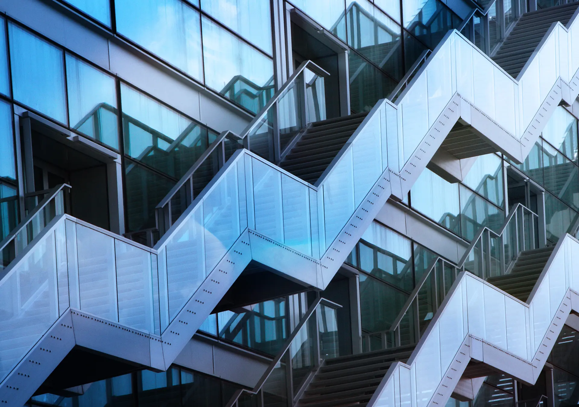 Modern Architecture of  outdoor Staircases on Building Facade