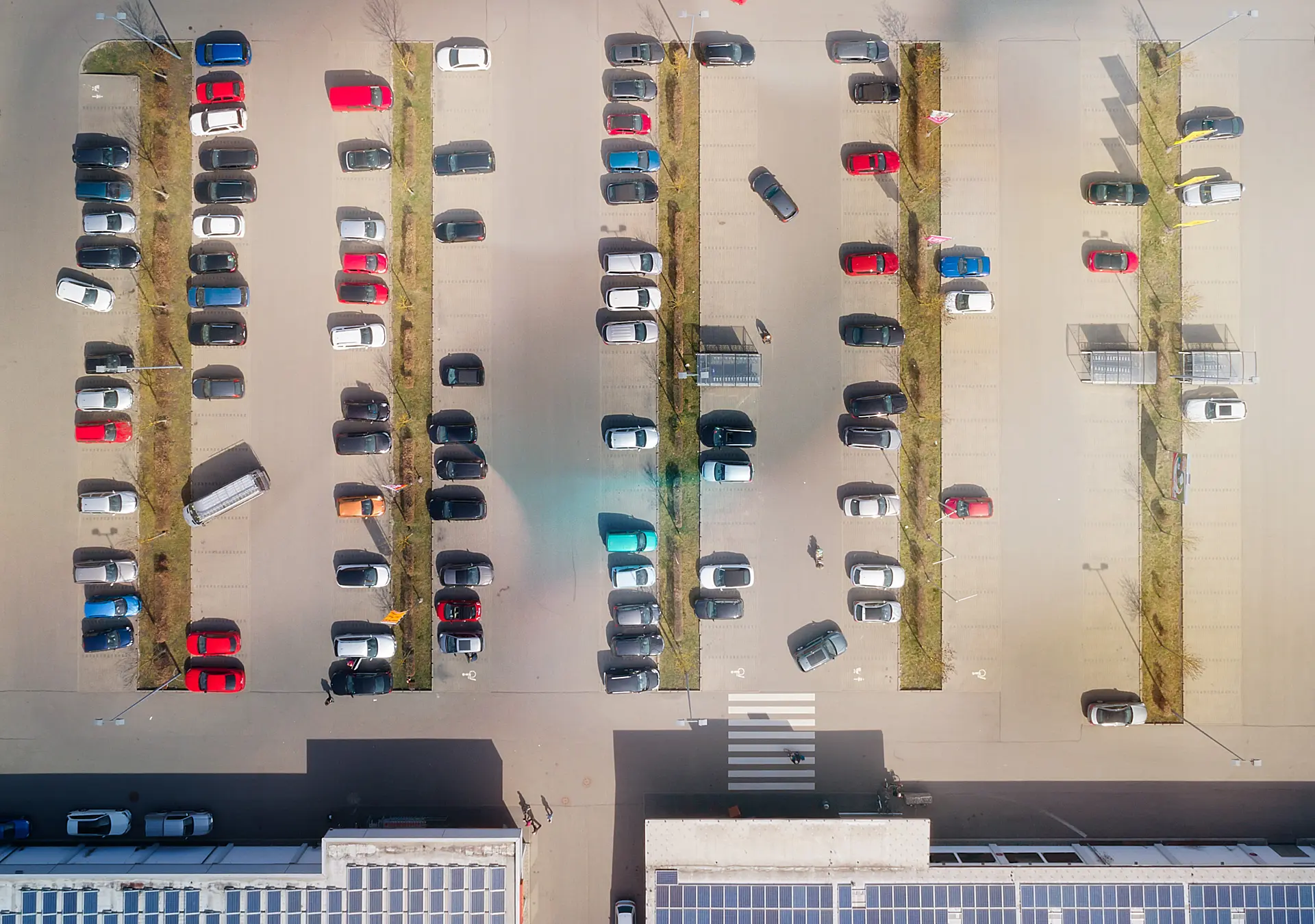 Aerial View of parking lot with Solar Panels