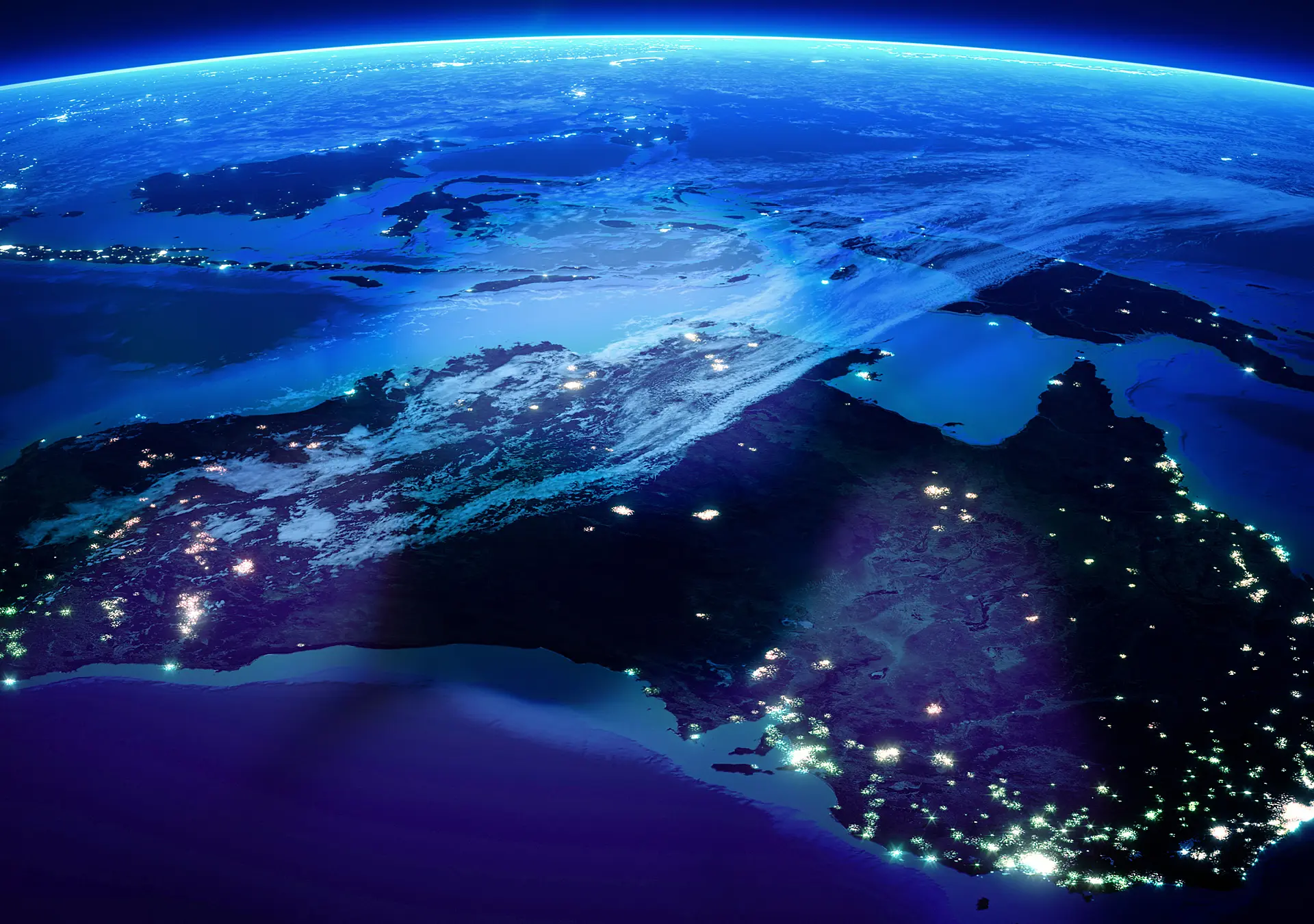 Australia with city lights from space at night
