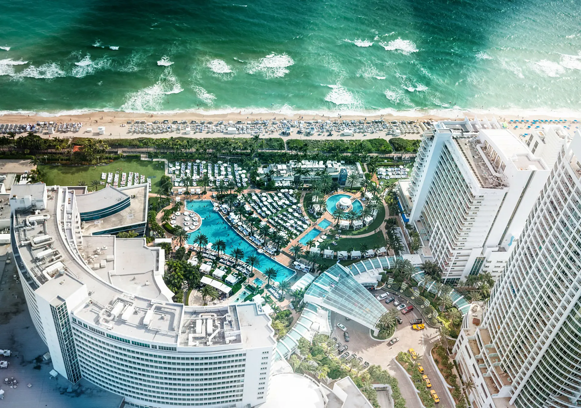 Aerial view of hotels and the ocean in Fort Lauderdale, Florida, USA