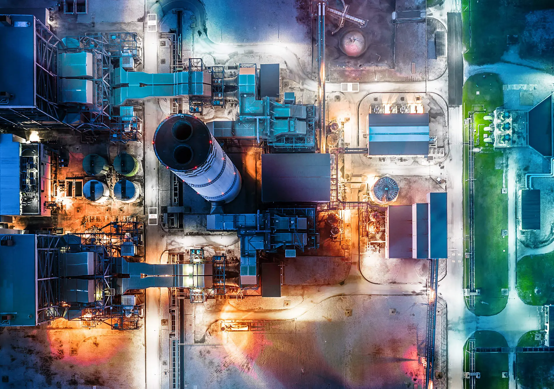 Aerial view power plant, Combined cycle power plant electricity generating station industry