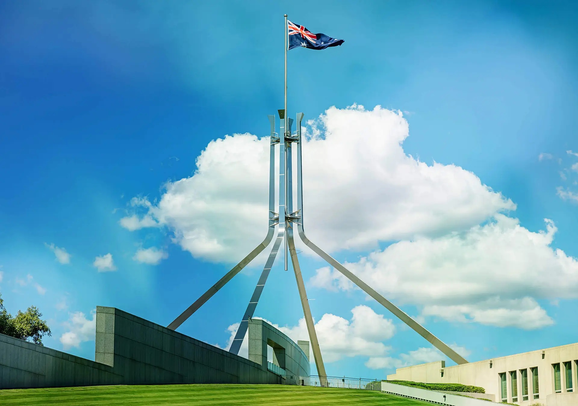 Spire with Australian Flag Australian Parliament Canberra Capital Hill