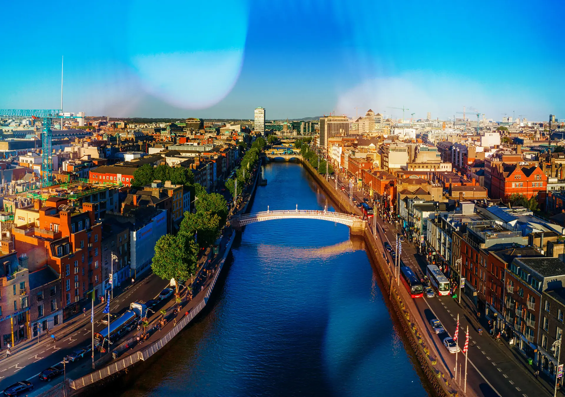 Dublin Ireland with Liffey river aerial view