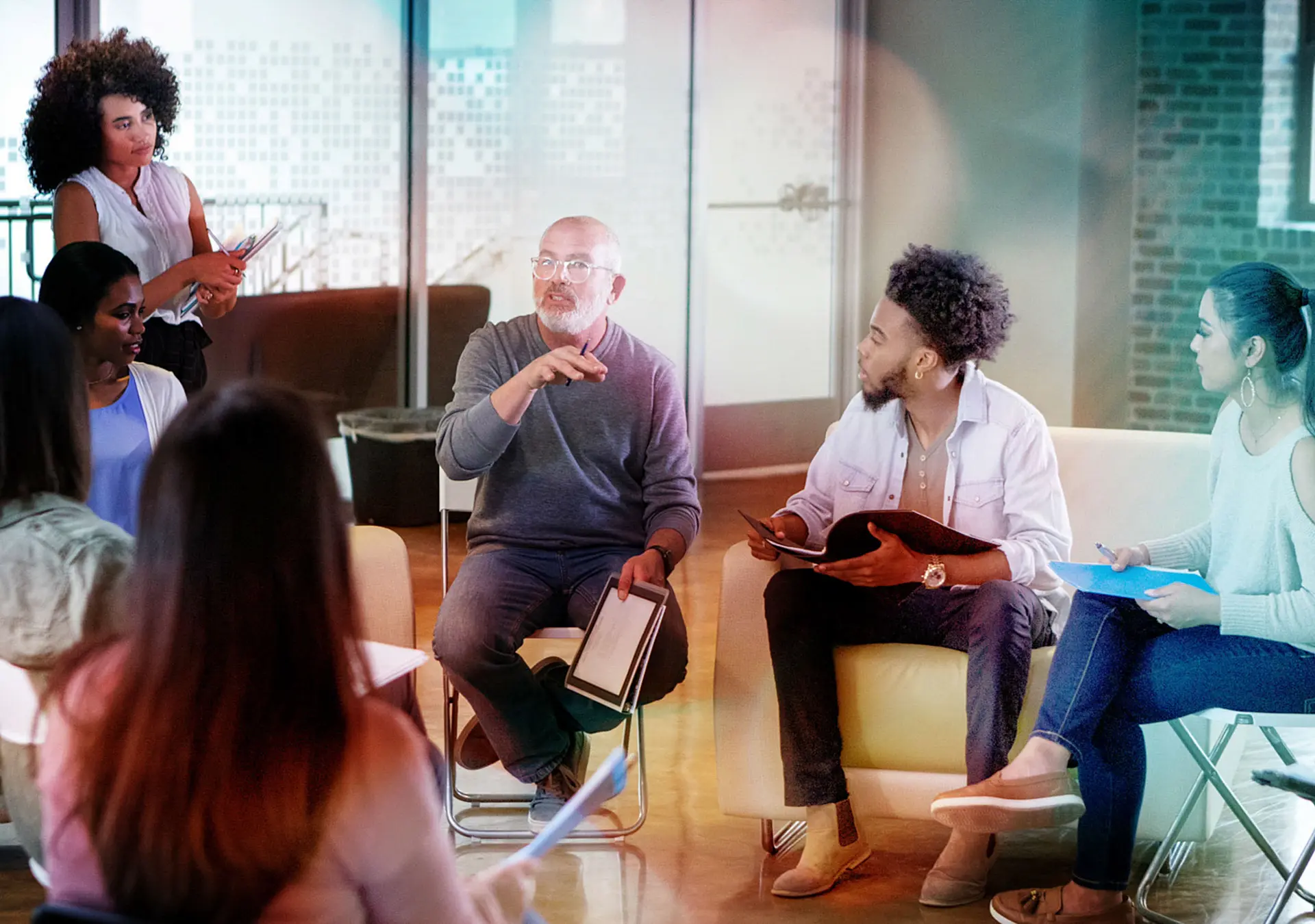 mature adult homeowner discusses the good and bad points of the plans for a  his neighborhood.