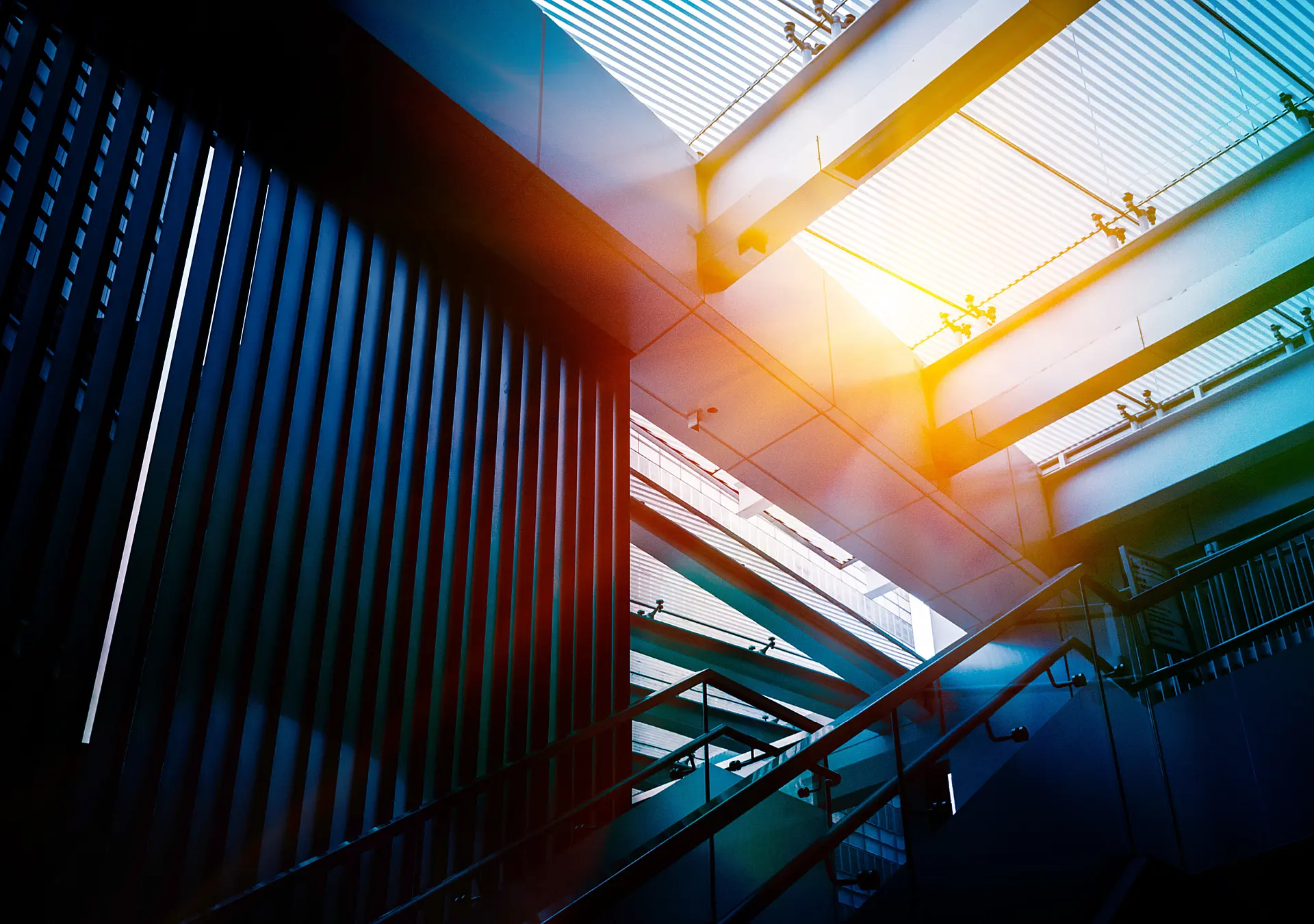 Directly Below Shot Of glass Skylight in a modern building.