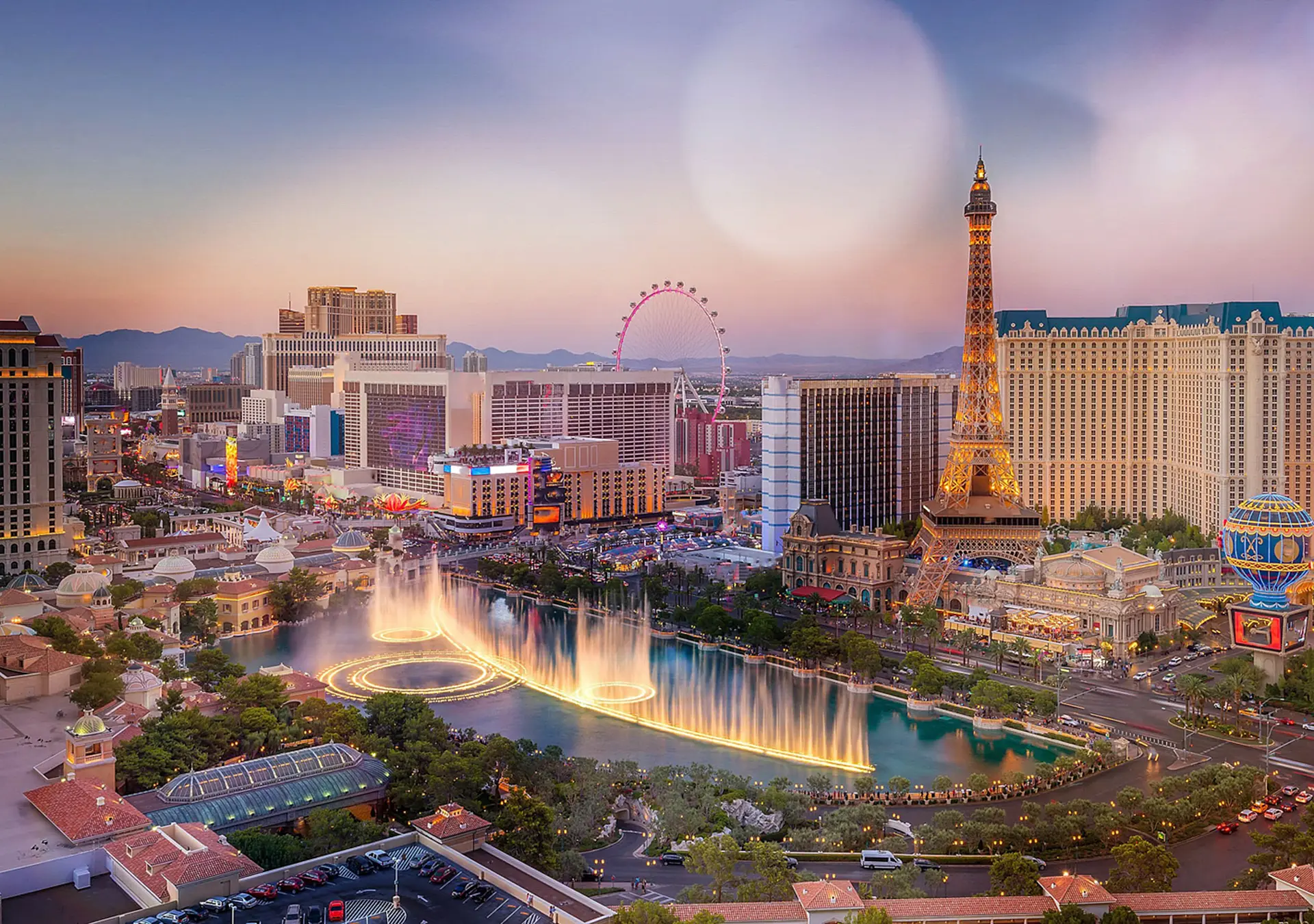 Aerial view of Las Vegas strip in Nevada as seen at night USA