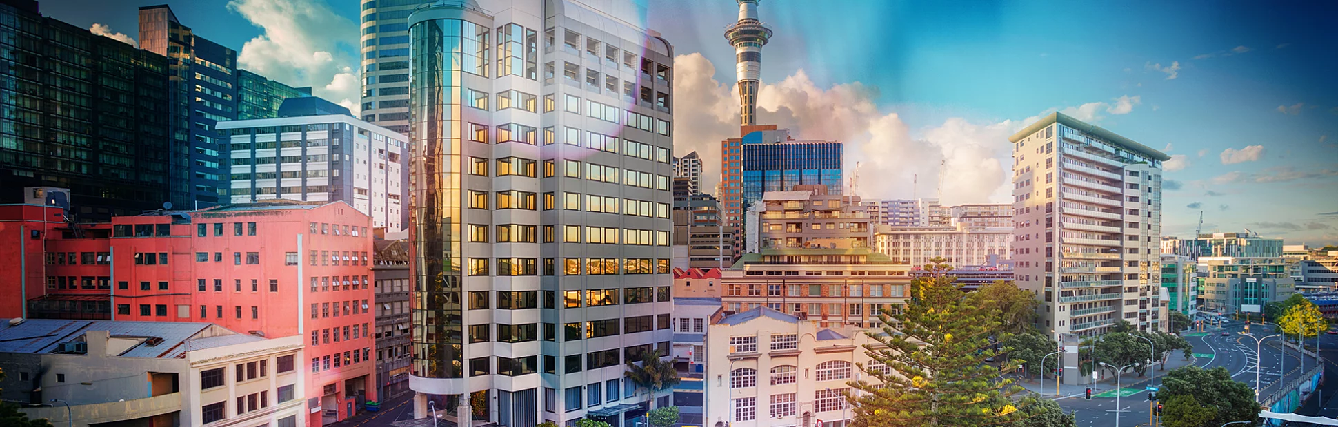 Skyline of Auckland New Zealand on a sunny day
