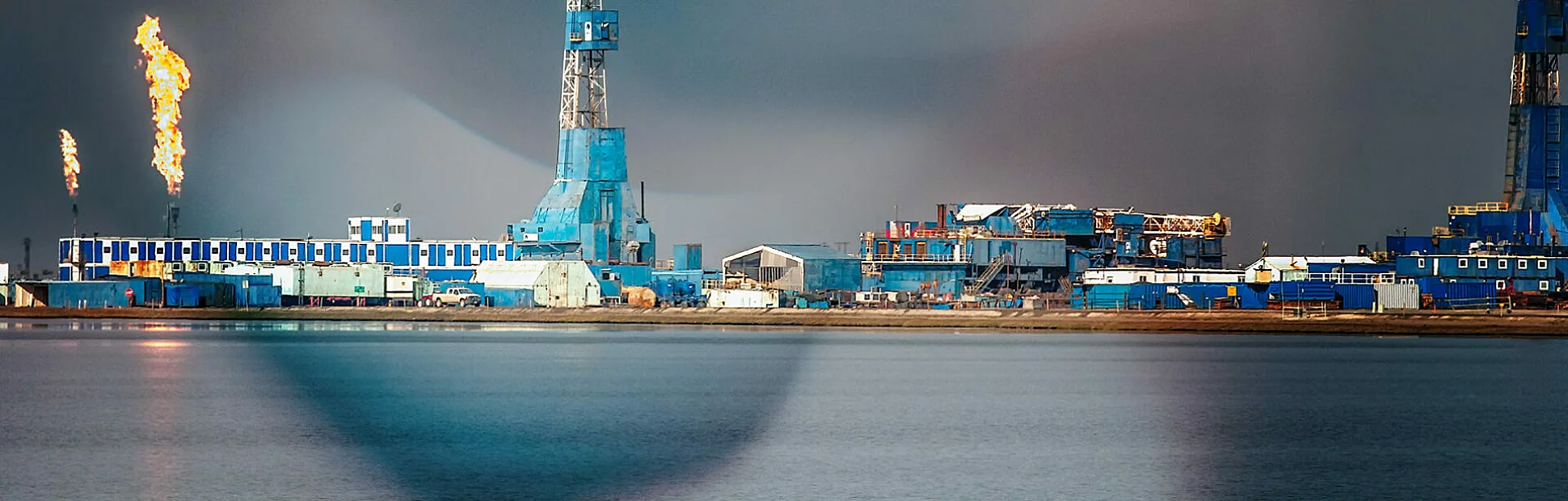 Flames shoot from an oil processing facilities at Prudhoe Bay in Deadhorse, Alaska.