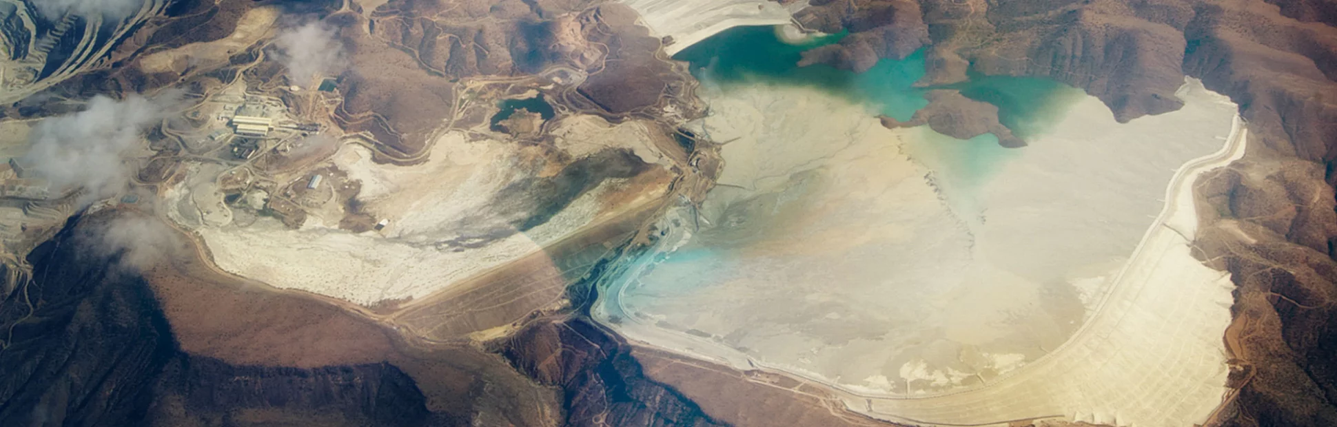 Aerial view of mine tailings from the Bagdad Mine, an open pit copper mine in Bagdad, Arizona, USA.