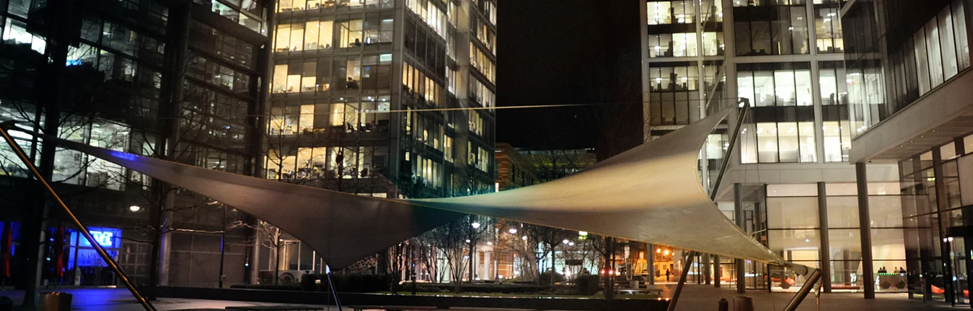 Lit up office windows at night