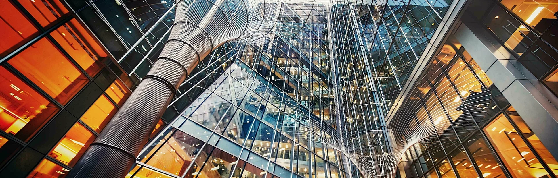 Illuminated office buildings at Canary Wharf, London
