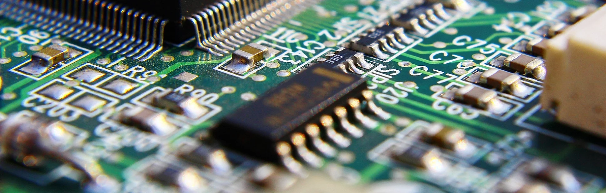 Printed Circuit Board with many electrical components.