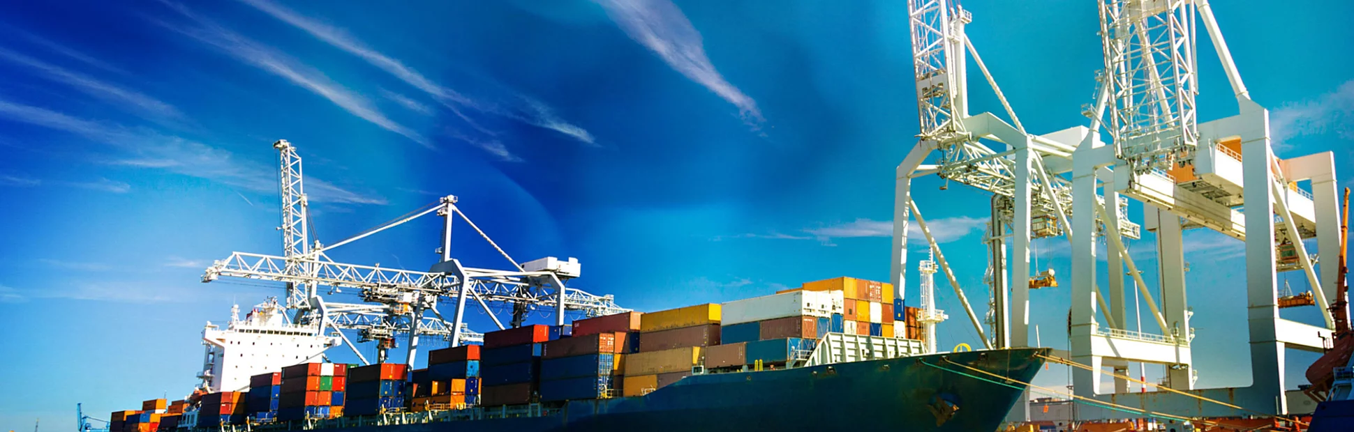 Large container vessel unloaded in Port of Rotterdam