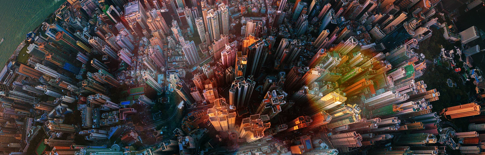 Ariel view of of a city with a fishbowl effect