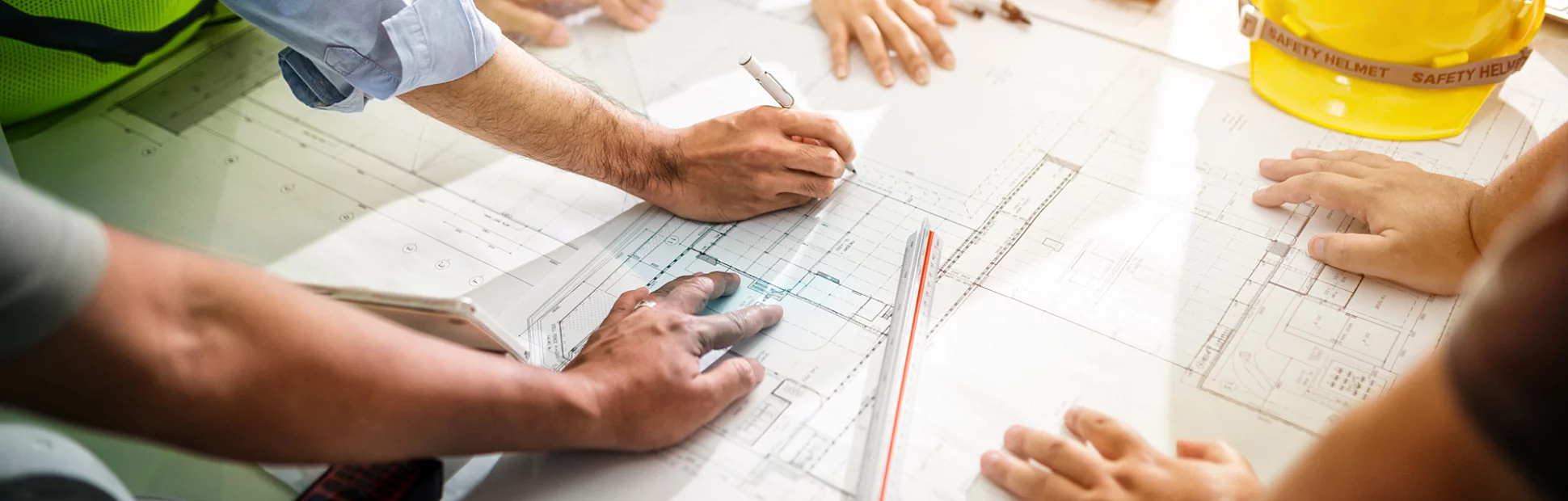 Team of Engineers drawing graphic planning of interior creation project