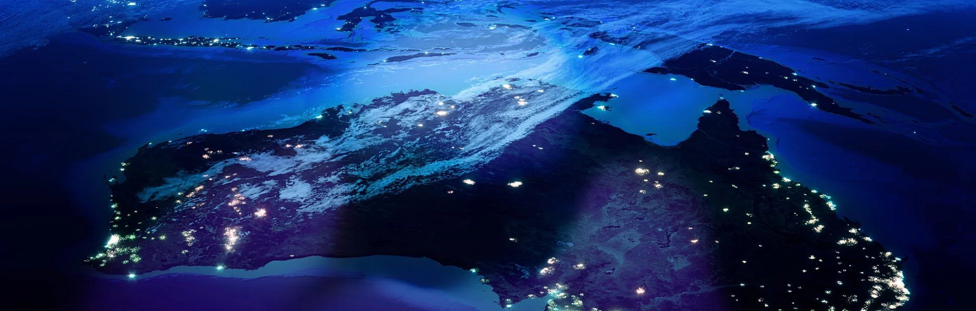 Australia with city lights from space at night