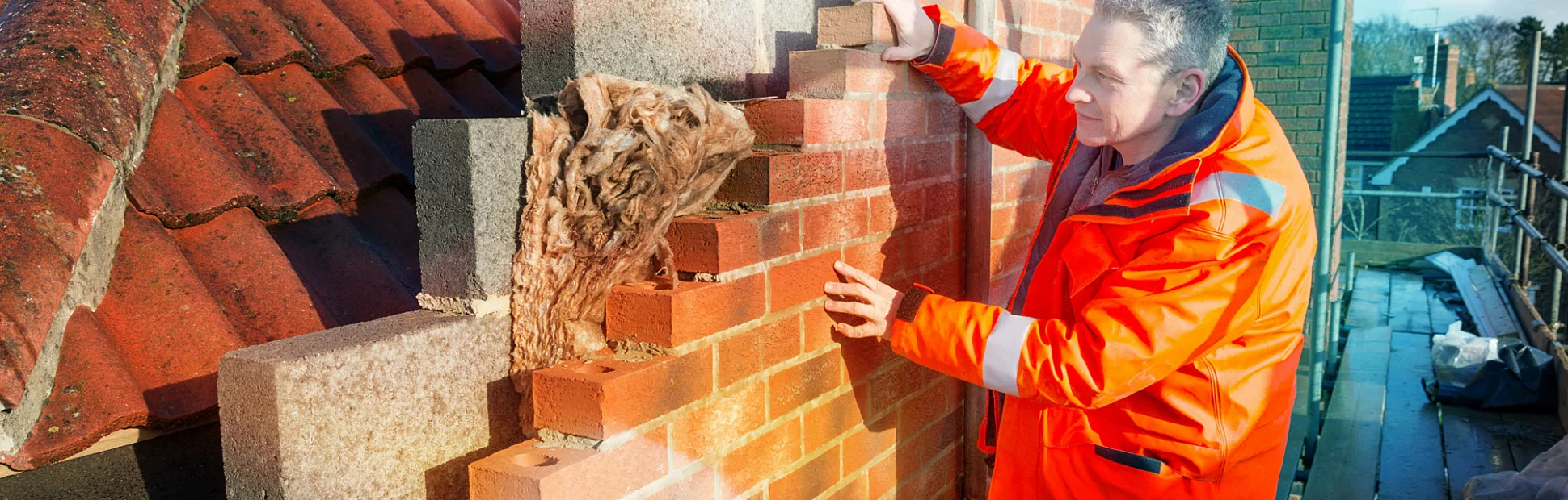 Male builder surveyor working at house building site