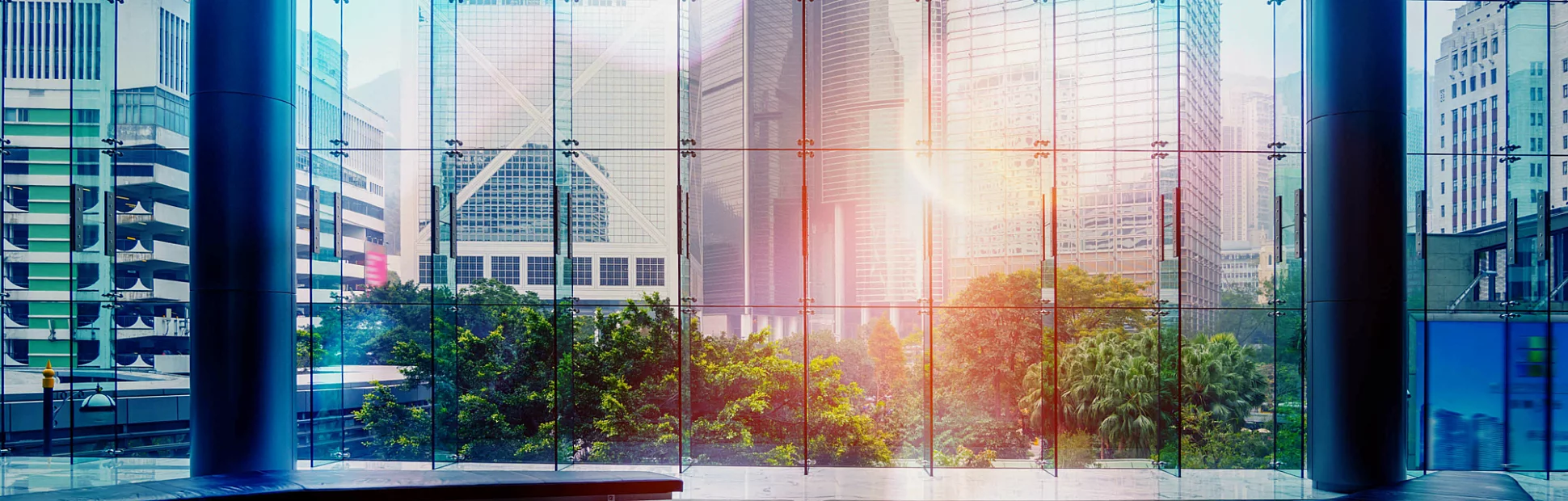 Glass wall in the office building