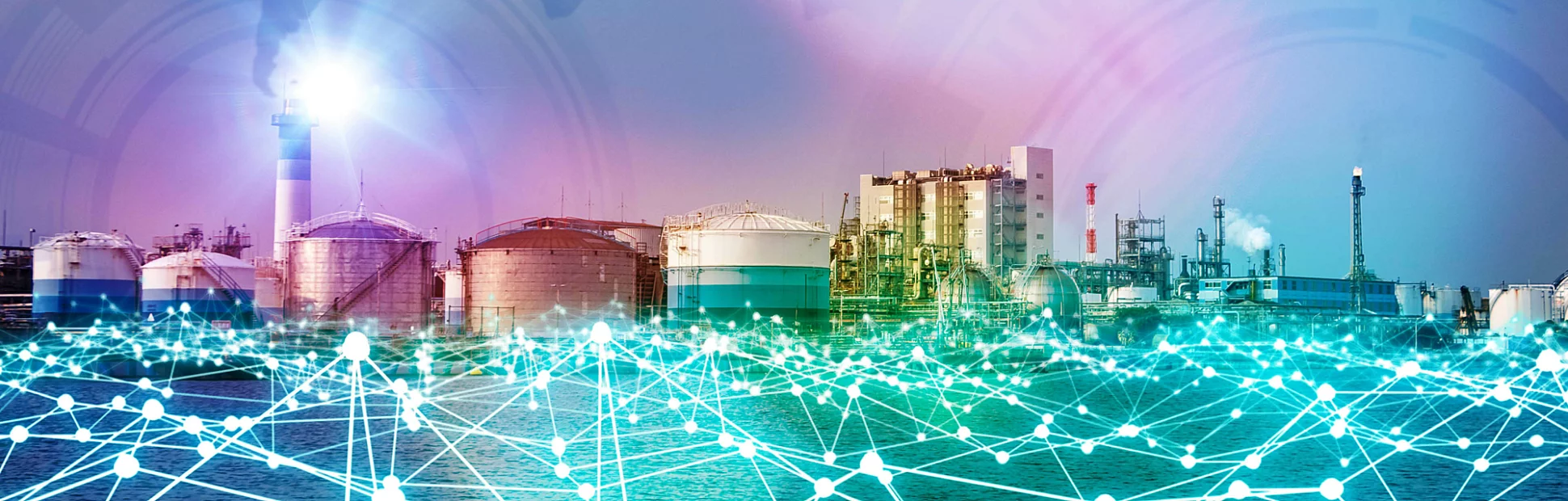 Modern factory skyline and mesh network concept