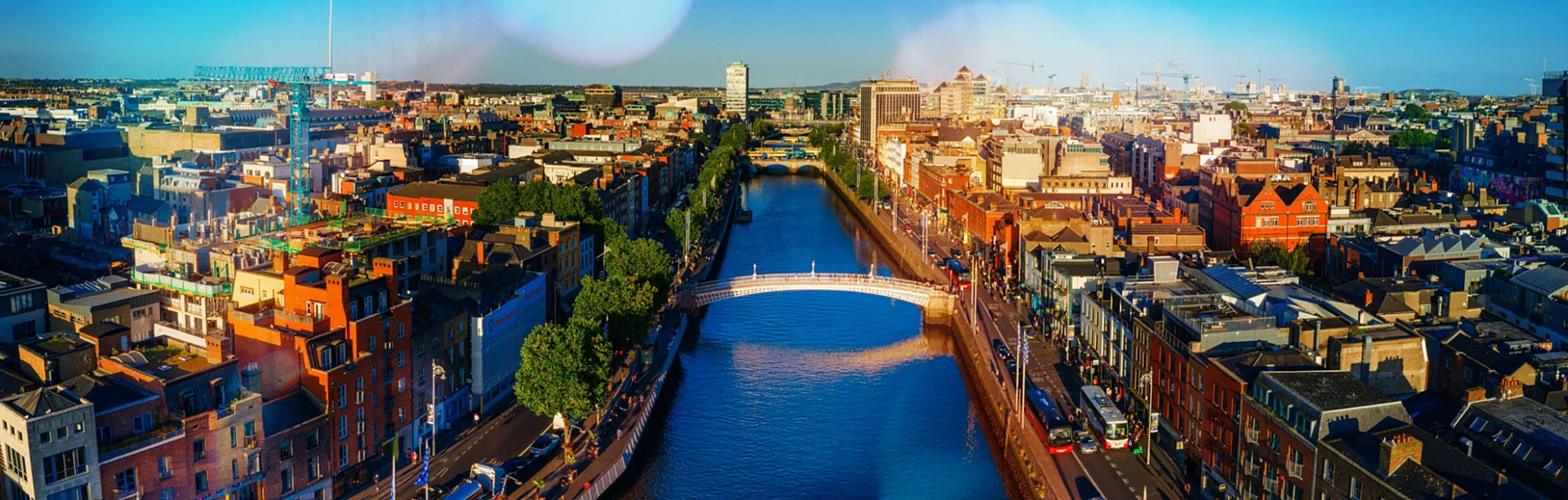 Dublin Ireland with Liffey river aerial view