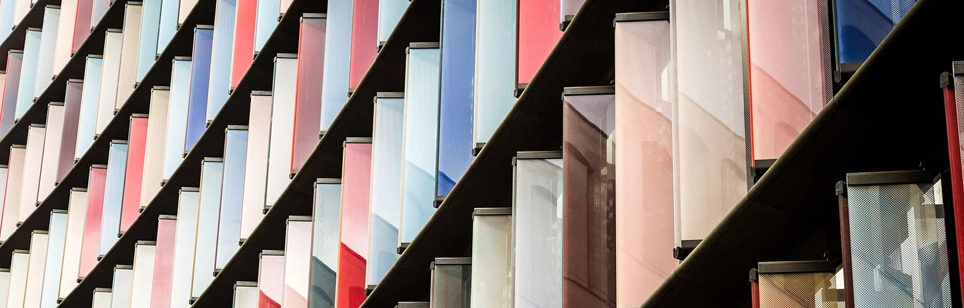 Abstract color image depicting ultra modern architecture with a facade of multi colored panels