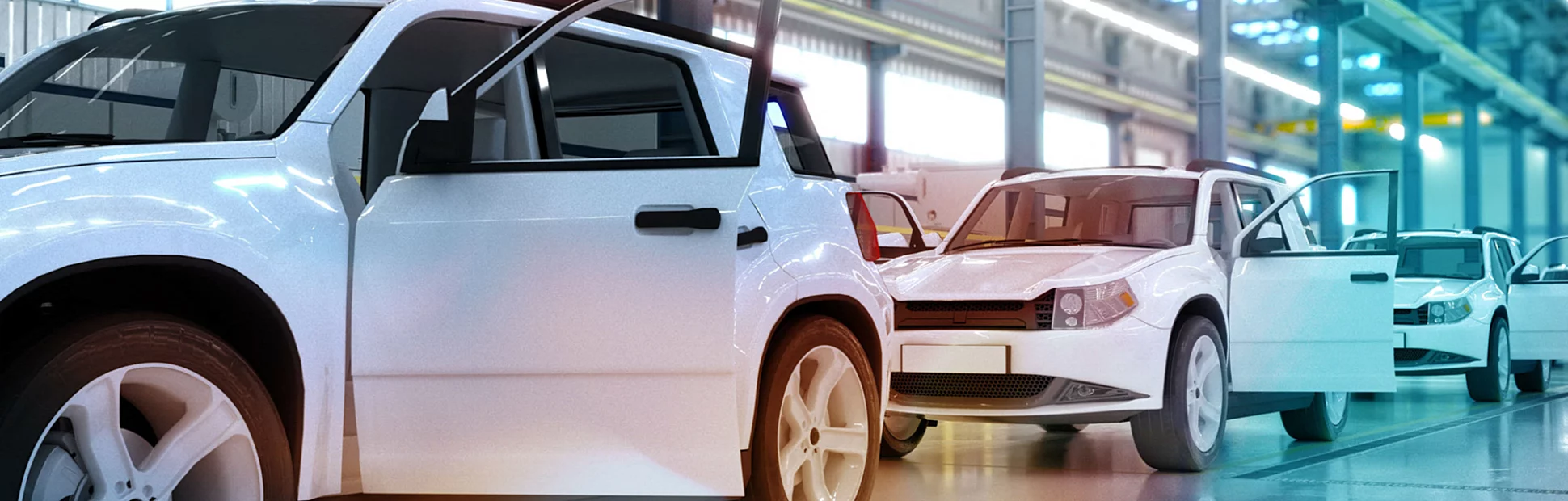 3D illustration of production line of cars