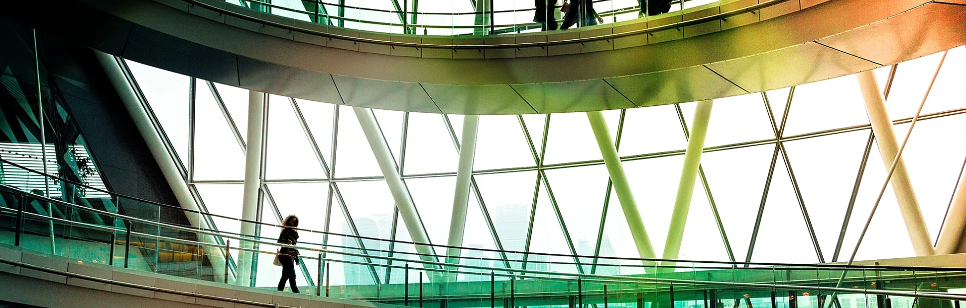 Horizontal color image depicting ultra modern contemporary interior architecture in City Hal