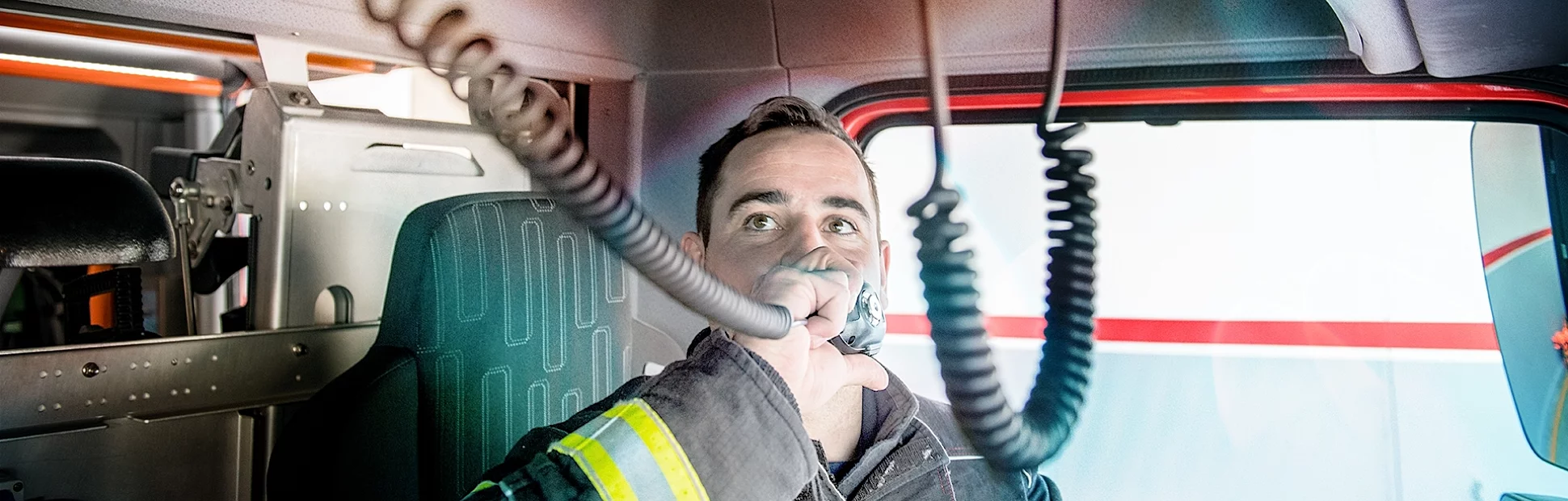 Firefighter in a fire truck