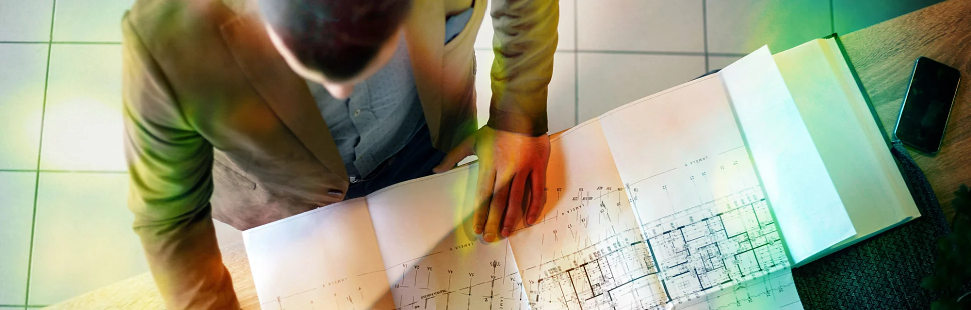 Interior architecture discussing with blueprint, Engineering Concept.