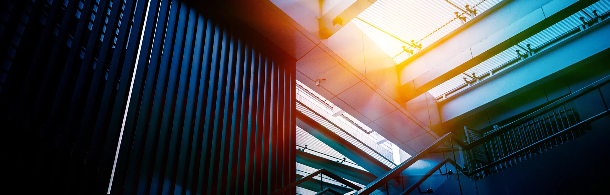 Directly Below Shot Of glass Skylight in a modern building.