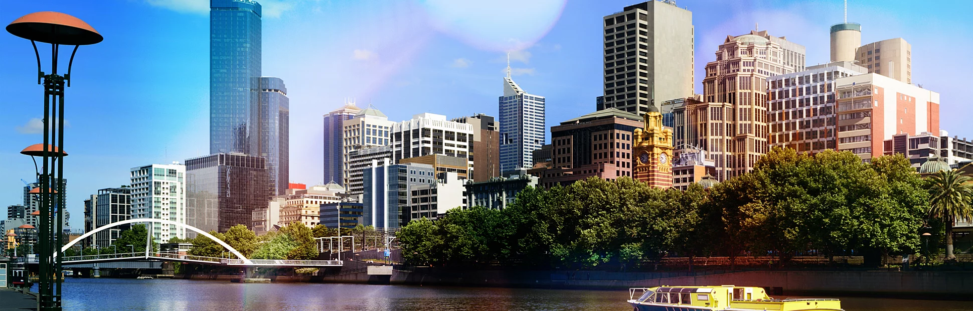 Melbourne Australia Skyline showing boat