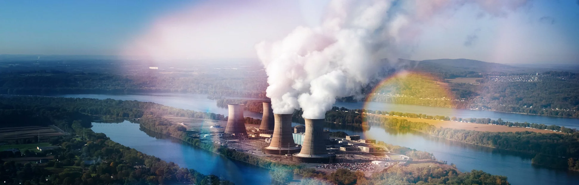 Aerial view of nuclear power plant.