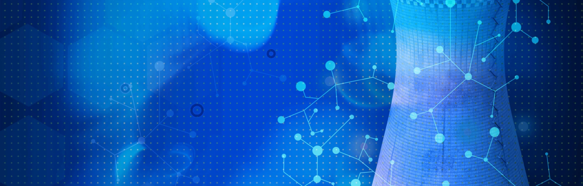 Technological nuclear object on high tech blue background