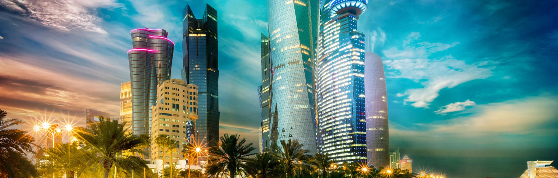 Impressive sunset over Doha's City Center