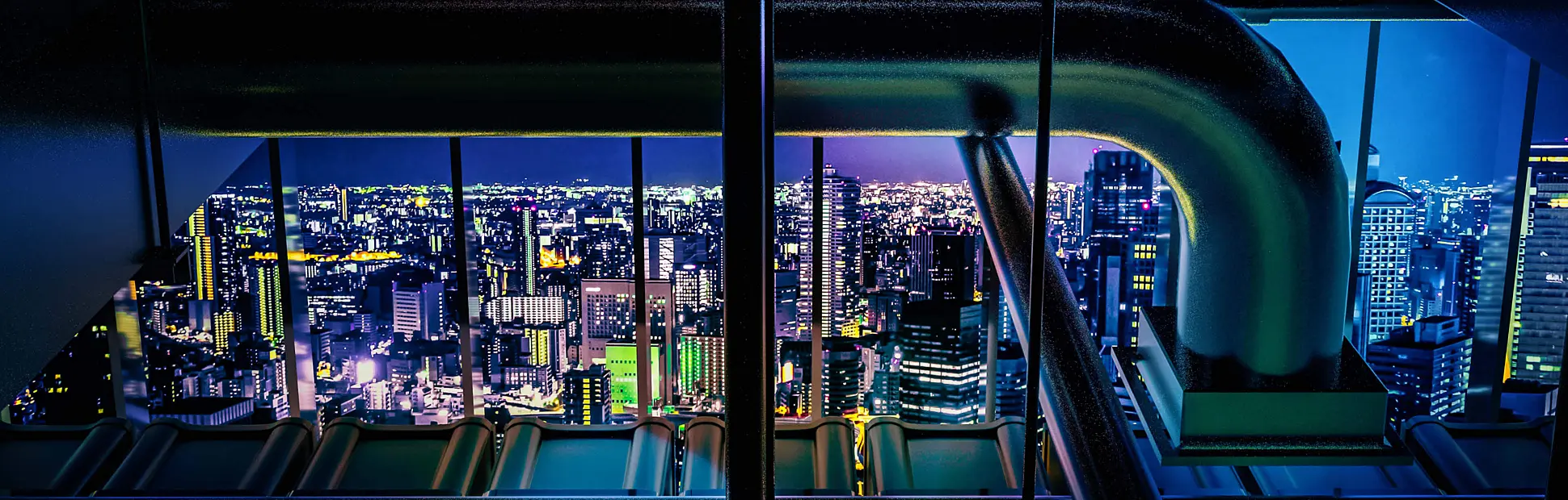 Data center in the City.the high view from cooling equipment and network servers racks with light,