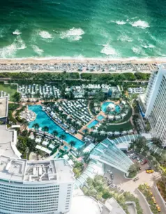Aerial view of hotels and the ocean in Fort Lauderdale, Florida, USA
