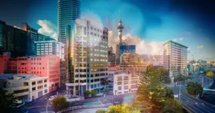 Skyline of Auckland New Zealand on a sunny day