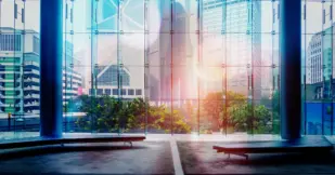 Glass wall in the office building