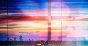 high view from cooling equipment and network servers racks with light