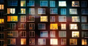 Modern apartment block at dusk themes of urban scene apartment housing