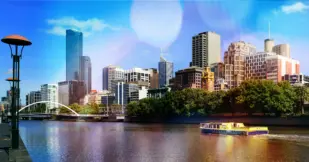 Melbourne Australia Skyline showing boat