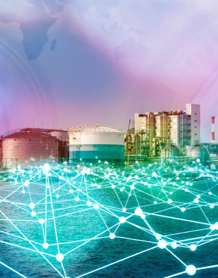 Modern factory skyline and mesh network concept