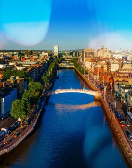 Dublin Ireland with Liffey river aerial view