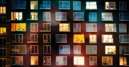 Modern apartment block at dusk themes of urban scene apartment housing