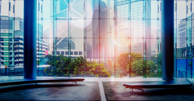 Glass wall in the office building