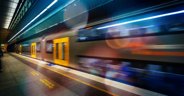 Subway platform - train in  motion